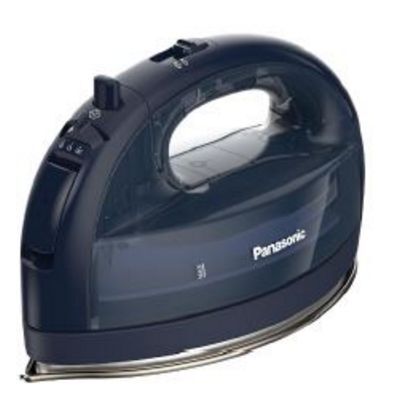 The Panasonic 360° Freestyle Cordless Iron - Navy Blue, isolated on a white background.