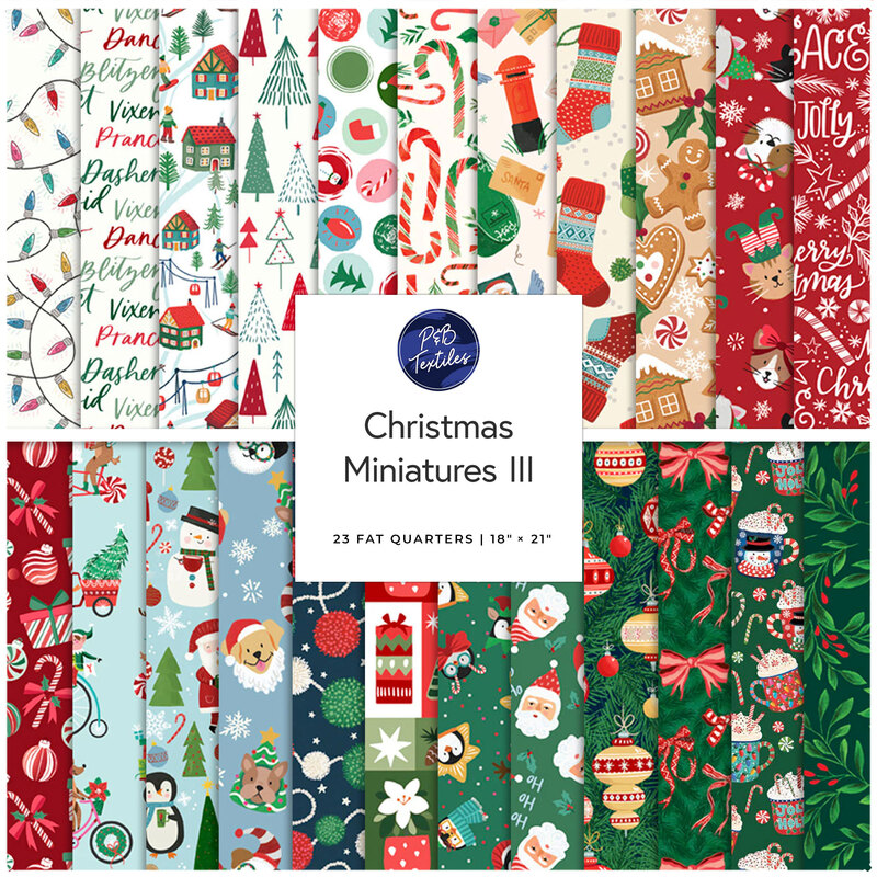 A collage of Christmas-themed patterns featuring stockings, trees, Santa, and festive text.