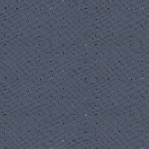 Tonal dots on a lightly textured denim blue background.