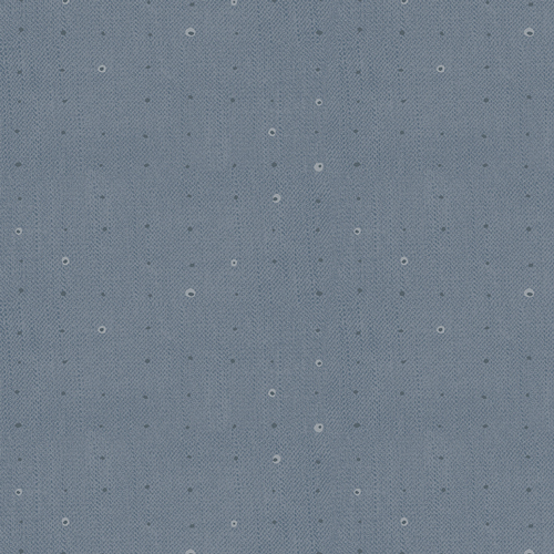 Tonal dots on a lightly textured denim blue background.