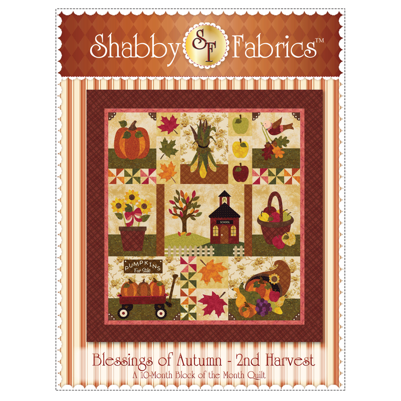 The front of the Blessings of Autumn - 2nd Harvest pattern by Shabby Fabrics showing the finished quilt.