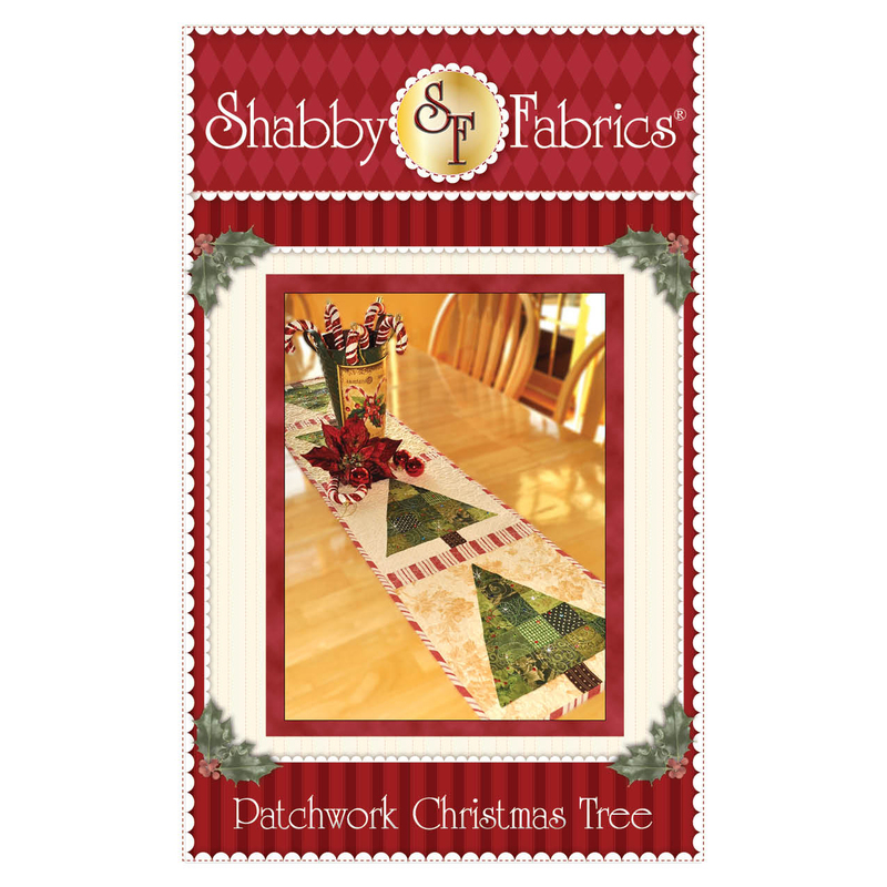 The front of the Patchwork Christmas Tree Table Runner pattern by Shabby Fabrics