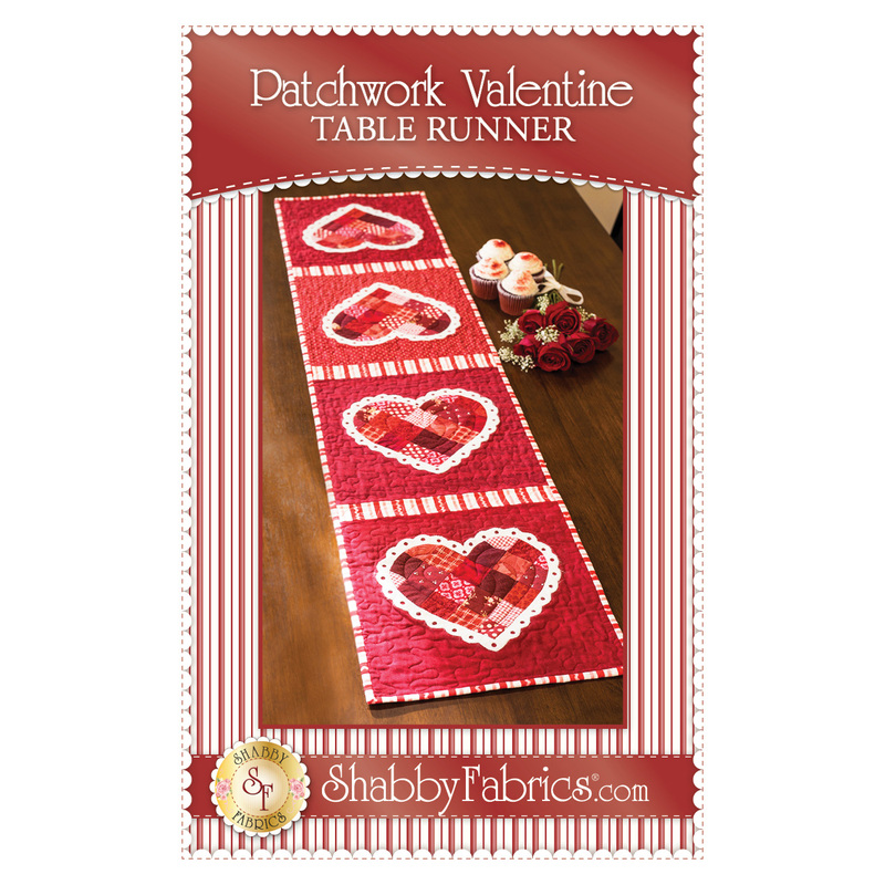 The front of the Patchwork Valentine Table Runner pattern by Shabby Fabrics