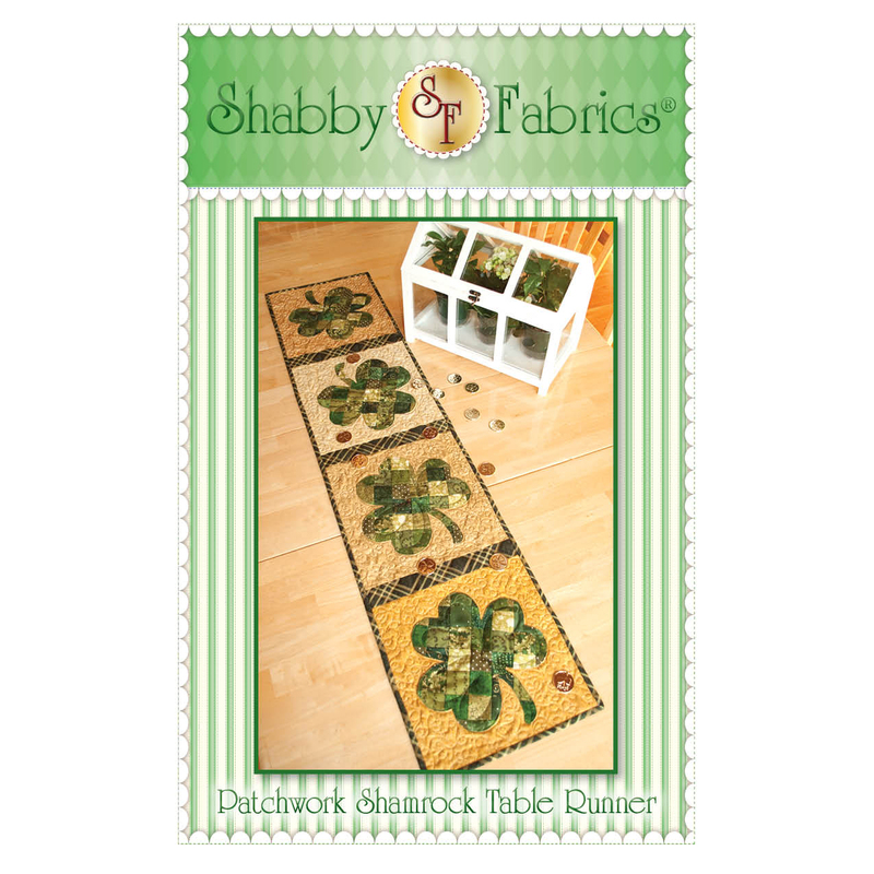 The front of the Patchwork Shamrock Table Runner pattern by Shabby Fabrics