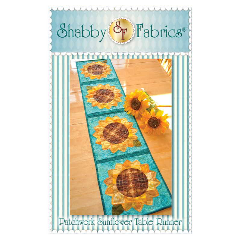 The front of the Patchwork Sunflower Table Runner pattern by Shabby Fabrics