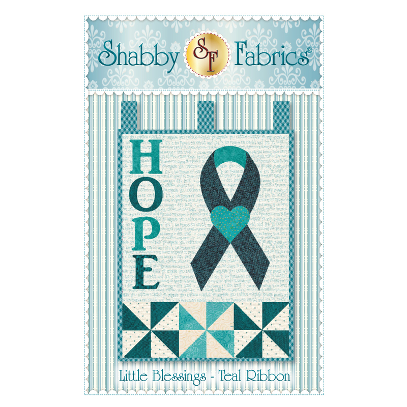The front of the Little Blessings - Teal Ribbon pattern by Shabby Fabrics showing the finished project.