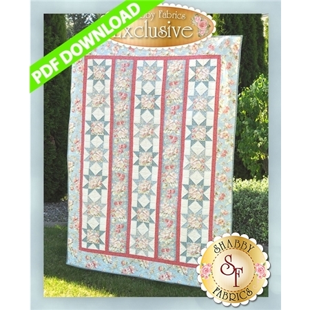 3 vertical stripes featuring sawtooth star blocks surrounded by a wide floral border.