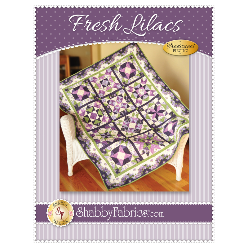 The front of the Fresh Lilacs pattern by Shabby Fabrics showing the finished quilt.