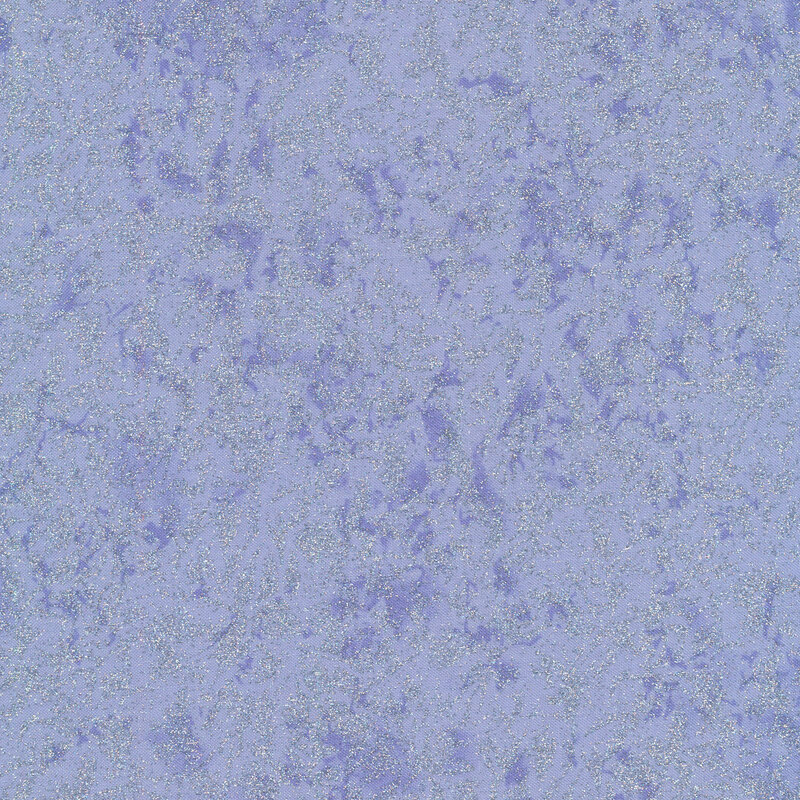 Tonal light periwinkle fabric features mottled design with metallic frost accents | Shabby Fabrics