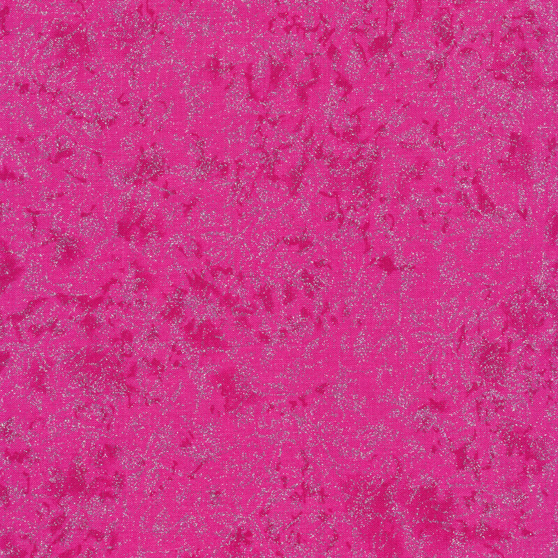 Tonal hot pink fabric features mottled design with metallic glitter accents | Shabby Fabrics