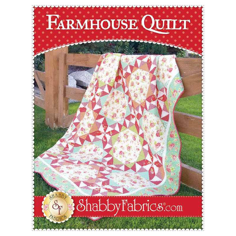 The front of the Farmhouse Quilt pattern by Shabby Fabrics showing the finished quilt.