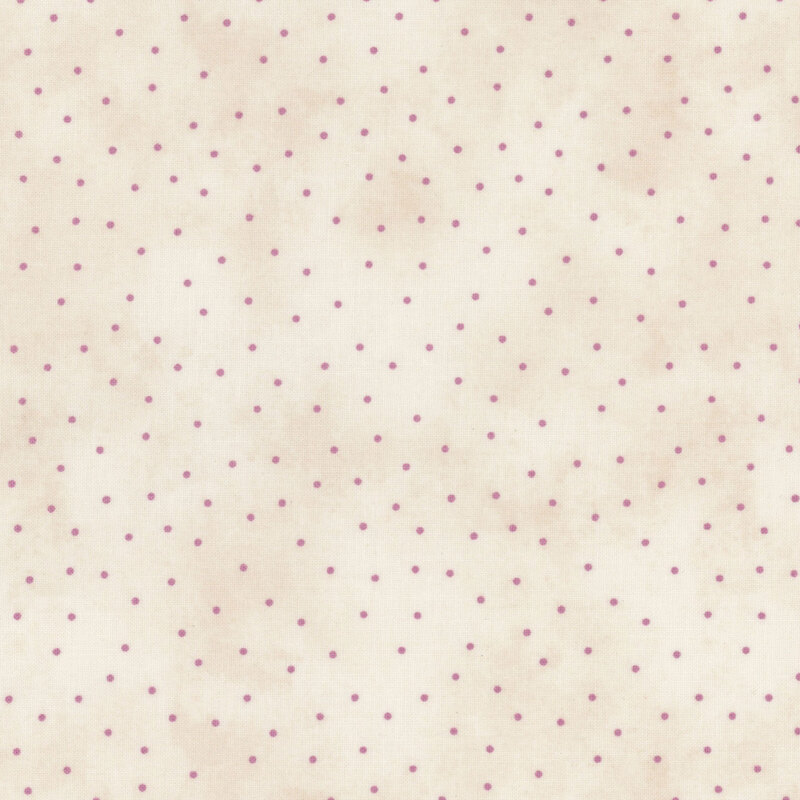 Mottled cream fabric covered in small purple polka dots