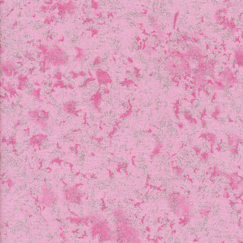 Tonal pink fabric features mottled design with metallic glitter accents | Shabby Fabrics