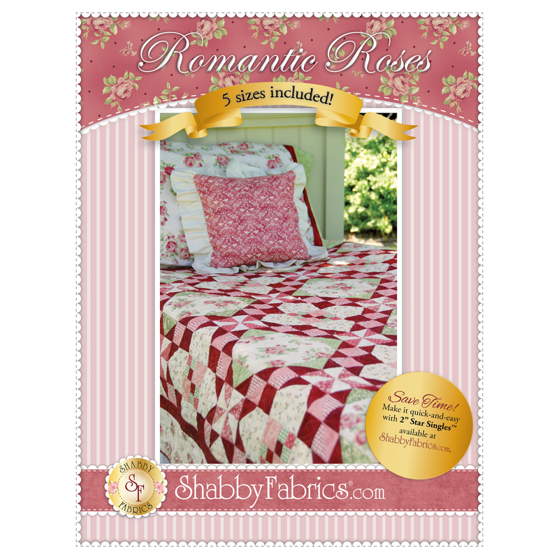 The front of the Romantic Roses Pieced Quilt Pattern by Shabby Fabrics