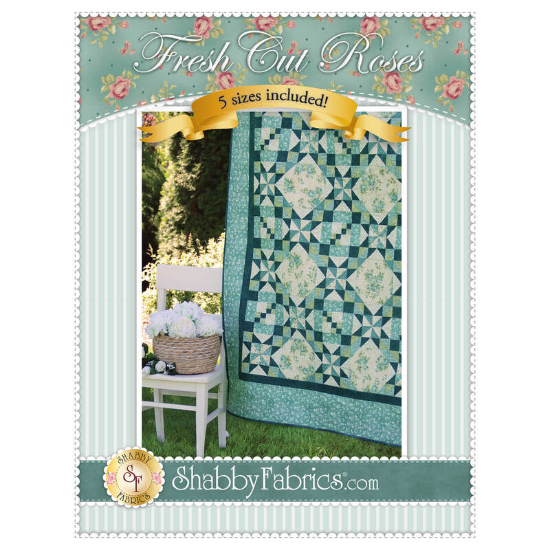 The front of the Fresh Cut Roses Quilt pattern by Shabby Fabrics showing the finished quilt.