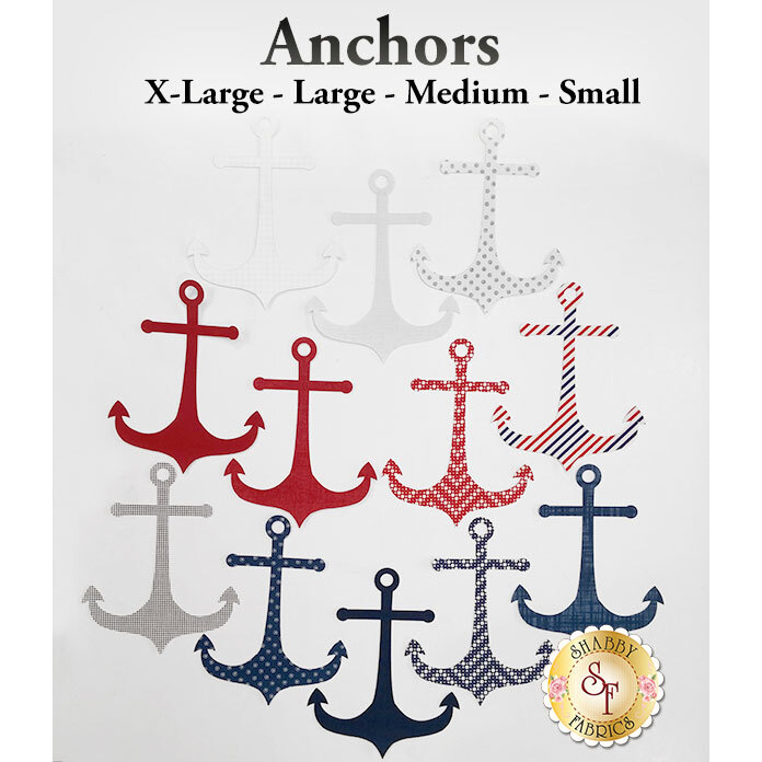 12 anchors in navy blue, red, and white, featuring a variety of patterns.