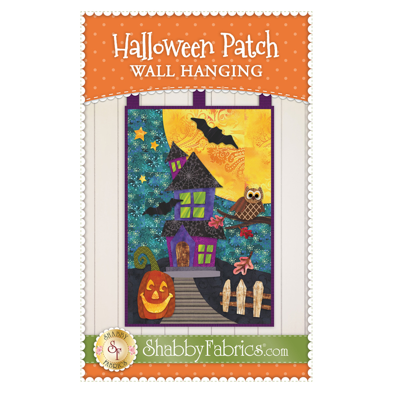 The front of the Halloween Patch Wall Hanging pattern by Shabby Fabrics showing the finished project.