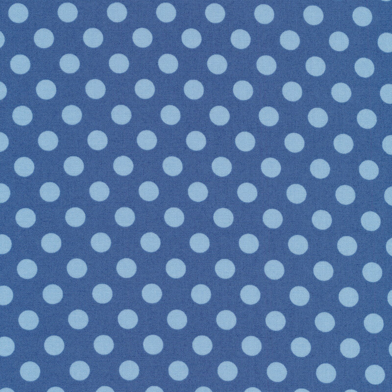 Tonal light blue polka dots on blue | Shabby Fabrics