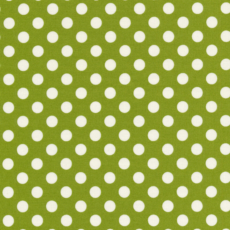 White polka dots on green | Shabby Fabrics