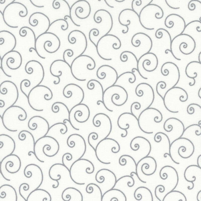 white fabric featuring a gray swirl design