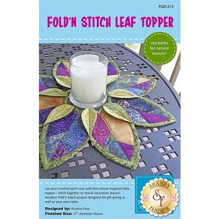 The front cover of the Fold'n Stitch Leaf Topper Pattern showing the finished project.