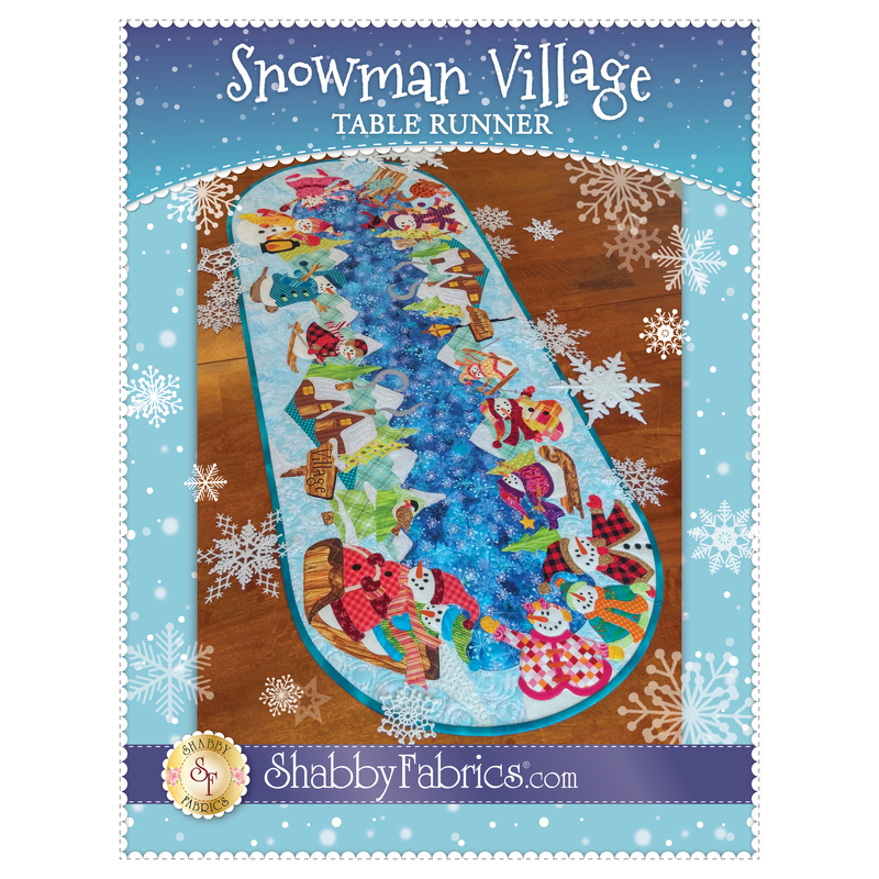 The front of the Snowman Village Table Runner pattern by Shabby Fabrics