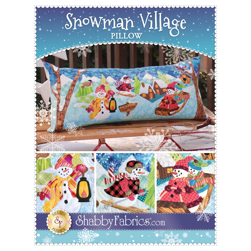 The front of the Snowman Village Pillow Pattern by Shabby Fabrics