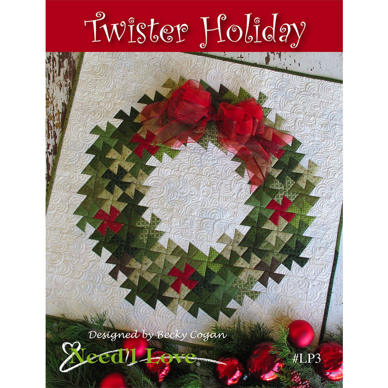 Front of Twister Holiday pattern with a pieced holiday wreath on a white background