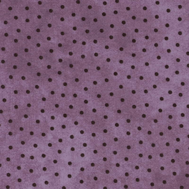 muted purple mottled flannel fabric with black polka dots