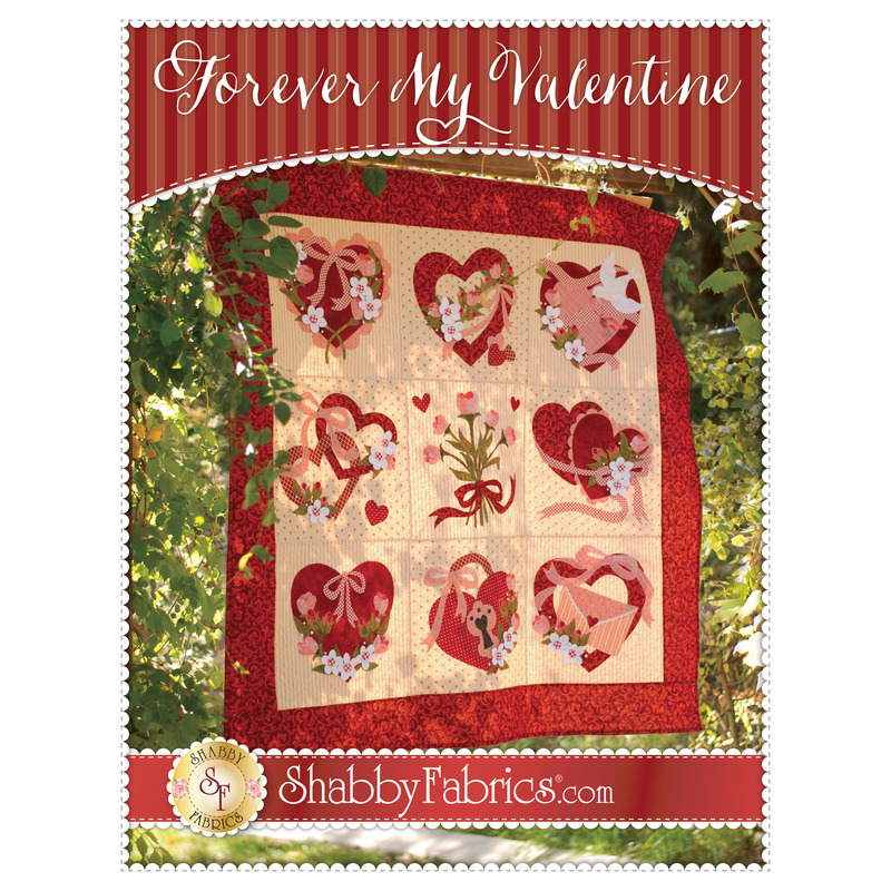 The front of the Forever My Valentine Quilt pattern by Shabby Fabrics showing the finished quilt.
