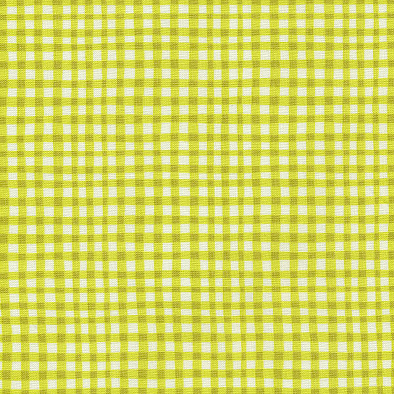 Cream fabric features wavy lime green gingham | Shabby Fabrics