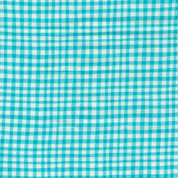 Cream fabric features wavy aqua blue gingham | Shabby Fabrics