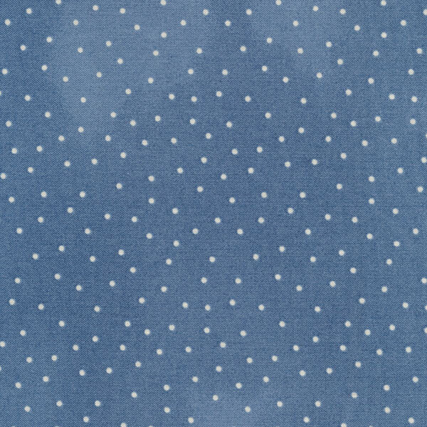 Fabric features cream scattered pin dots on mottled denim blue | Shabby Fabrics