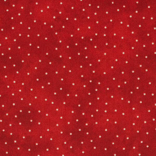 Fabric features cream scattered pin dots on mottled bright red | Shabby Fabrics