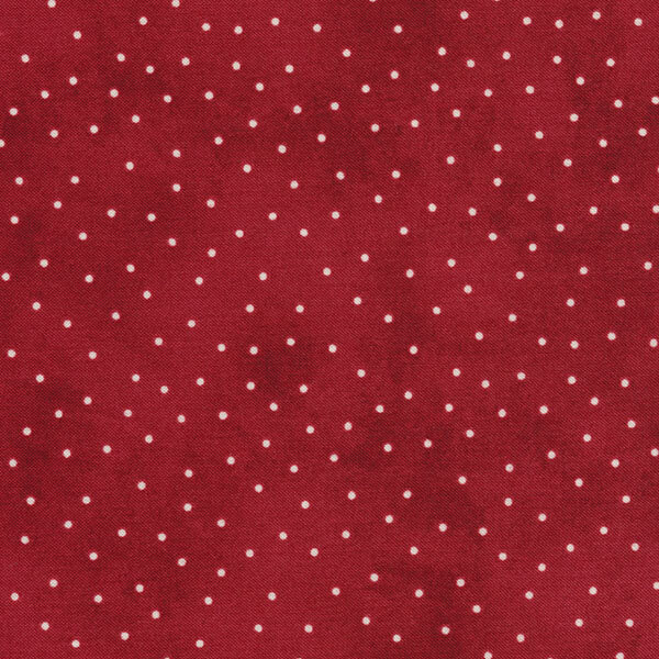 Fabric features cream scattered pin dots on mottled dark red | Shabby Fabrics
