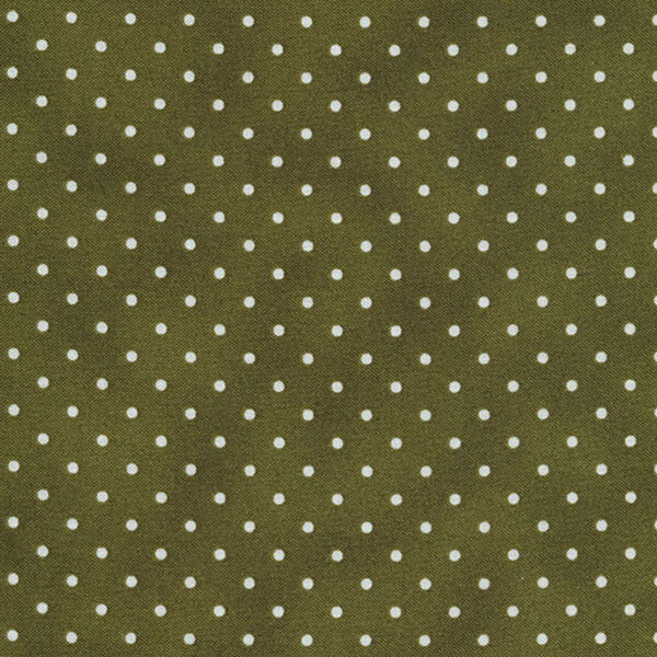 mottled dark olive green fabric with tiny cream polka dots