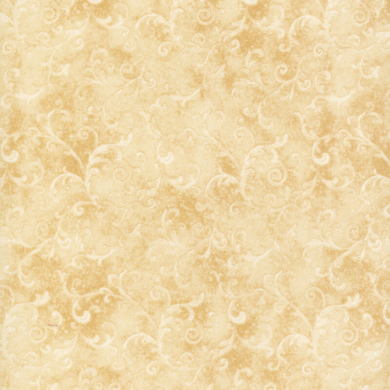 mottled tan fabric with delicate cream filigree