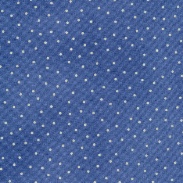 Fabric features cream scattered pin dots on mottled blue | Shabby Fabrics