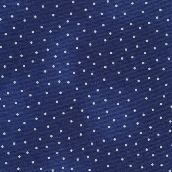 Fabric features cream scattered pin dots on mottled navy blue | Shabby Fabrics