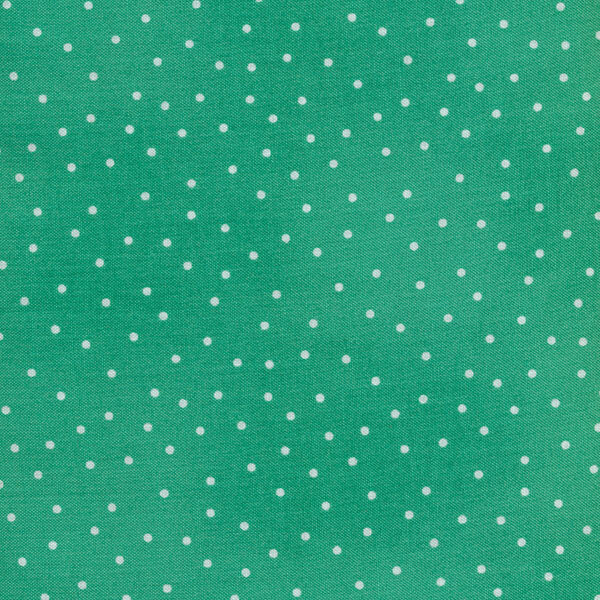 Fabric features cream scattered pin dots on mottled aqua blue green | Shabby Fabrics