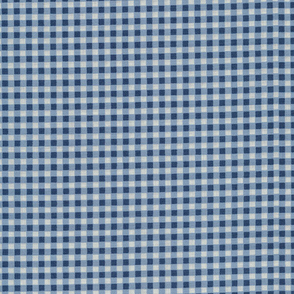 Fabric features medium blue gingham on cream | Shabby Fabrics