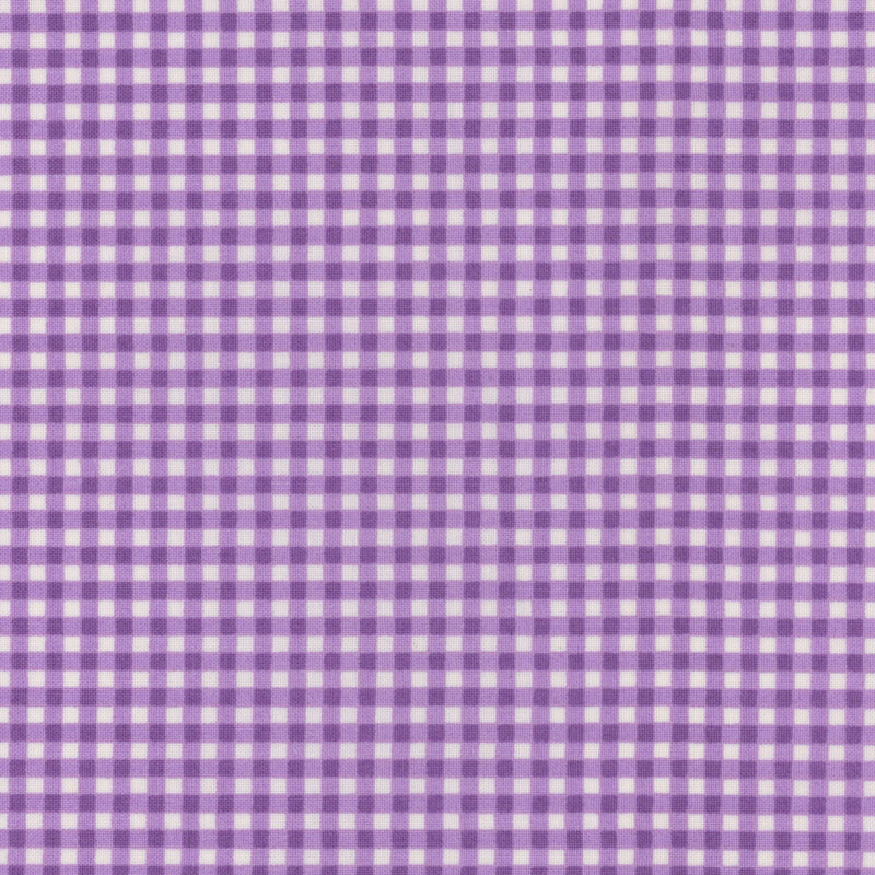 Bright purple and white gingham print fabric