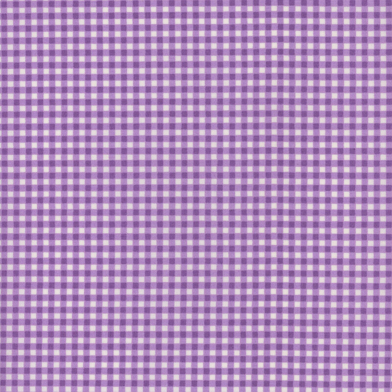 Fabric features bright purple gingham on cream | Shabby Fabrics