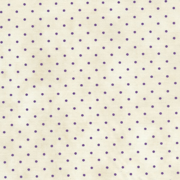Fabric features tiny purple polka dots on mottled cream | Shabby Fabrics