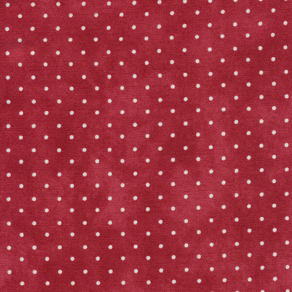 Fabric features tiny cream polka dots on mottled dark red | Shabby Fabrics