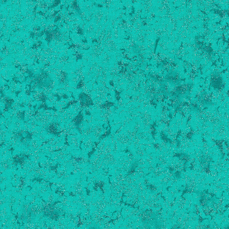 Tonal teal fabric features mottled design with metallic glitter accents | Shabby Fabrics