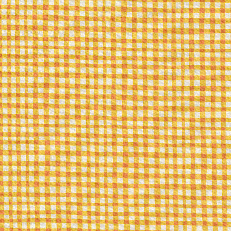 Cream fabric features wavy yellow orange gingham | Shabby Fabrics