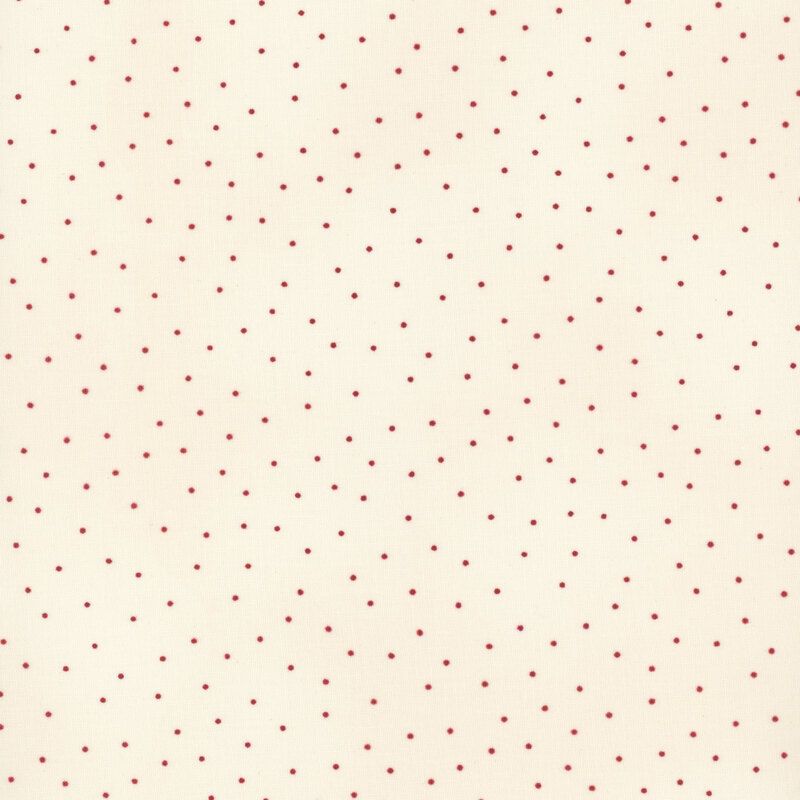 Cream fabric with red scattered pin dots