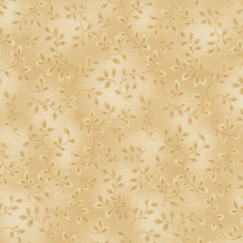 Mottled tan fabric features tiny vines pattern | Shabby Fabrics