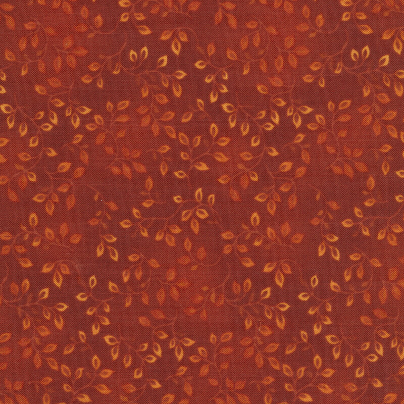 Mottled red orange tonal fabric features tiny vines pattern | Shabby Fabrics